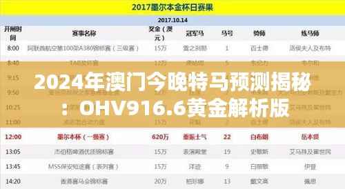 2024年澳门今晚特马预测揭秘：OHV916.6黄金解析版