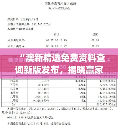 “澳新精选免费资料查询新版发布,揭晓赢家信息_专属LDQ867.94版”