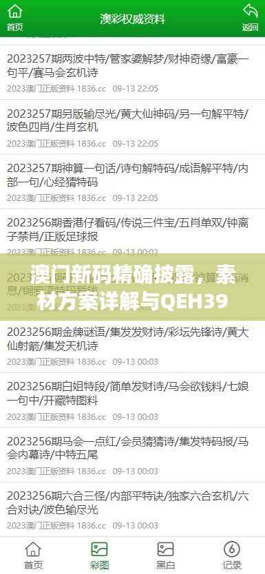 澳门新码精确披露,素材方案详解与QEH398.56兼容版