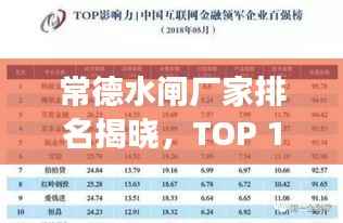 常德水闸厂家排名揭晓,TOP 10企业榜单重磅出炉!