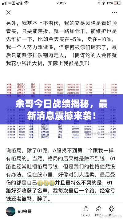 余哥今日战绩揭秘,最新消息震撼来袭!